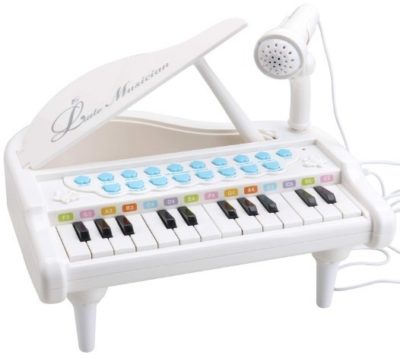This is an image of baby keyboard piano with microphone in white color