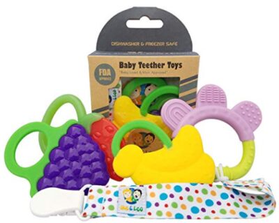 This is an image of baby pack teether holder in colorful colors