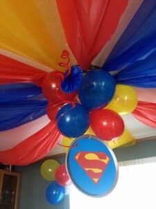 balloon decorations hanging from the ceiling 