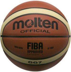 baskeball with the words written on it saying 'Molten BGG FIBA Approved'