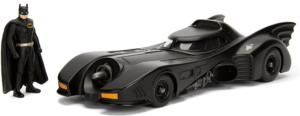 This is an image of toddlers batman car and batman figure, Jada Batmobile Batman Diecast