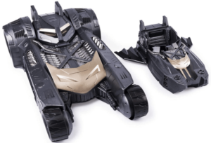 This is an image of toddlers BATMAN Batmobile and Batboat 2-in-1 Transforming Vehicle, for Use 4-Inch Action Figures