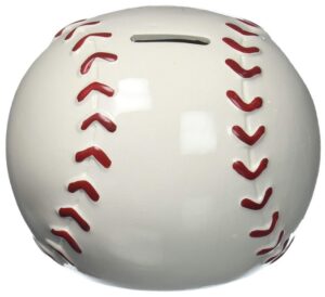 this is an image of baseball shape piggy bank for kid's in white color