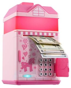 this is an image of kid's biggy bank in pink color