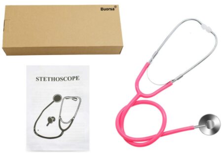 This is an image of Buorsa Real Working Stethoscope For Kids Doctor Role Play Dual Head Stethoscope,Pink