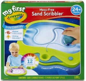 Crayola My First Mess-Free Sand Scribbler Art Gift for Toddlers & Preschool Kids 2 & Up, 12 Color Light-Up Sand Drawing Pad with Tethered Kid-Grip Stylus, Portable & No-Mess Creativity