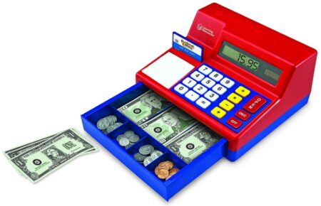 This is an image of learning resource pretend and play cash register for kids