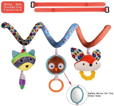 This is an image of baby car seat toys in multicolors