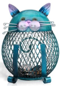 this is an image of kid's cat piggy bank in bleu color