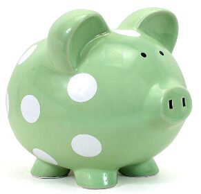 this is an image of Cherish Ceramic polka dot piggy bank for kid's in green color