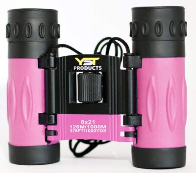 this is an image of kid's binoculars compact lightweight in pink color
