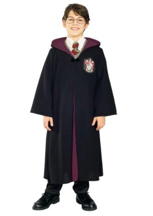 this is an image of kid's harry potter costume robe in black and violet colors