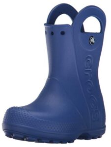 this is an image of kid's crocs rain boot in bleu color