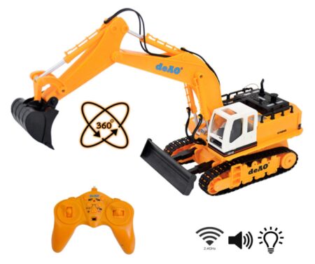 This is an image of a RC construction digger vehicle with lights and sounds. 