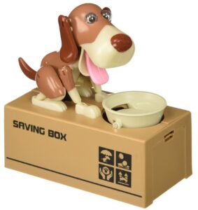 this is an image of kid's dog piggy bank in brown color