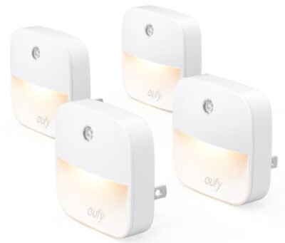 this is an image of a 4 pack plug in white led night light.