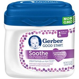 tub of Gerber Good start formula and the tub has a image of a baby