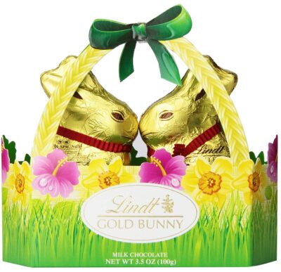 This is an image of kid's gold bunny chocolate in basket