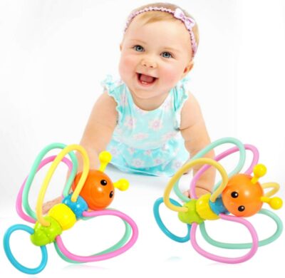 This is an image of baby rattle teether in bee design 