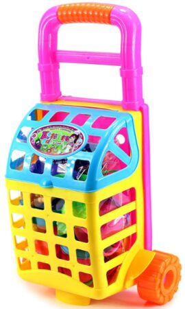 this is an image of kid's happy cooking shopping cart in multi-colored colors