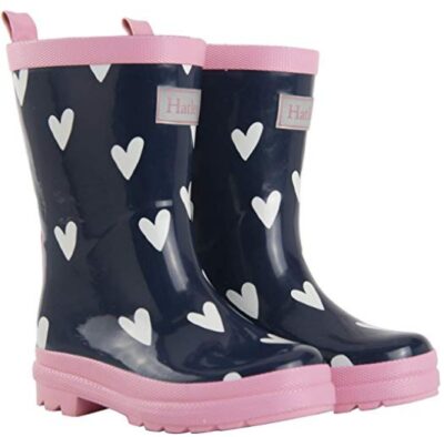 this is an image of kid's hatley rain boot in multi-colored colors