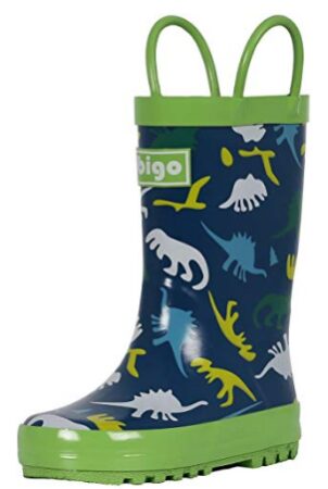 this is an image of kid's hibigo rain boot in multi-colored colors