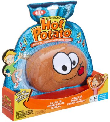 This is an image of kid's electronic passing with sound toy design as a potato in brown color