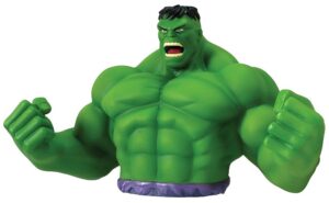 this is an image of kid's hulk piggy bank in green color