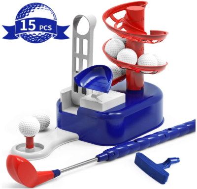 This is an image of boy's golf toy set. blue and red colors
