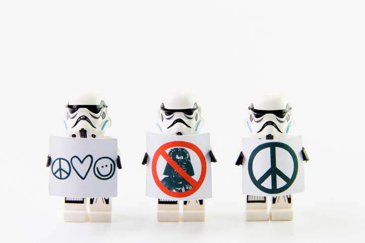 The lego Star Wars mini figures from movie series on isolated white background, Lego is an interlocking brick system collected around the world by adults and children.