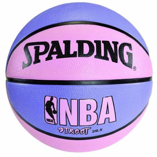kids basketball with 'Spadling NBA street' written on it in purple and pink