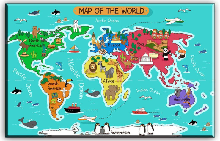 this is an image of a kids continent map of the world