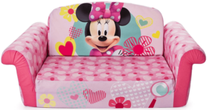 This is an image of kids Marshmallow Furniture, Children's 2 in 1 Flip Open Foam Sofa, Minnie Mouse, by Spin Master