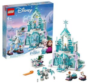 This is an image of kids LEGO Disney Princess Elsa's Magical Ice Palace 43172 Toy Castle Building Kit with Mini Dolls, Castle Playset with Popular Frozen Characters including Elsa, Olaf, Anna and more (701 Pieces)