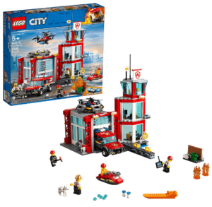 This is an image of kids LEGO City Fire Station 60215 Fire Rescue Tower Building Set with Emergency Vehicle Toys includes Firefighter Minifigures for Creative Play (509 Pieces)