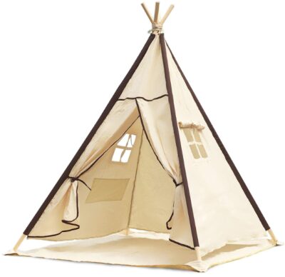 this is an image of kid's teepee lavievert indian canvas in beige and brown colors