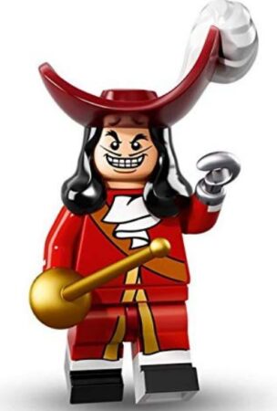 this is an image of kid's lego disney minifigure captain hook in red color