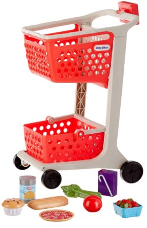 this is an image of kid's little tikes shopping cart in red and white colors