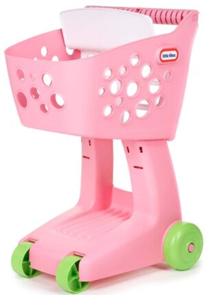 this is an image of kid's little tikes shopping cart in pink and green colors