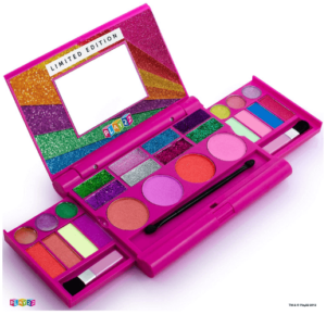 This is an image of kids Kids Makeup Palette For Girl – Real Washable Kids Makeup - My First Princess Make Up Set Include 4 Blushes, 8 Eyeshadows, 6 Lip Glosses, 8 Glitter Glaze, Mirror, Brushes, Eyeshadow Wand - Best Gift
