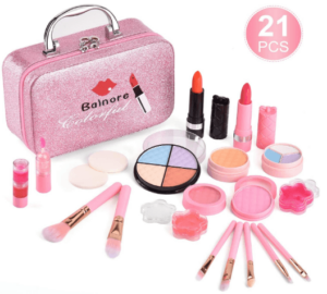 This is an image of kids balnore 21 Pcs Washable Makeup Toy Set, Safe & Non-Toxic,Real Cosmetic Beauty Set for Kids Play Game Halloween Christmas Birthday Party