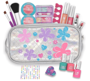 This is an image of JOYIN 18 Pieces Pretend Makeup Deluxe Kit for Girls Play |Safe & Non-Toxic; Easy On & Easy Off | for Kids Make Up Play, Girl Birthday Gift Set, Girl Friday Party Night, Party Favors.