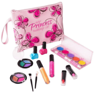 This is an image of kids Playkidz PK3032 First Princess Washable Real Makeup Set, with Designer Floral Cosmetic Bag