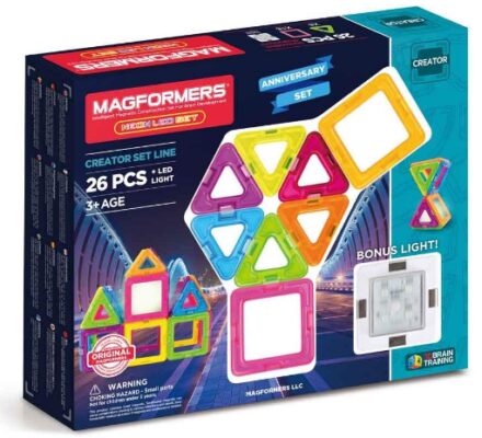 This is an image of Magformers Neon magnetic building blocks and educational Magnetic Tiles Kit