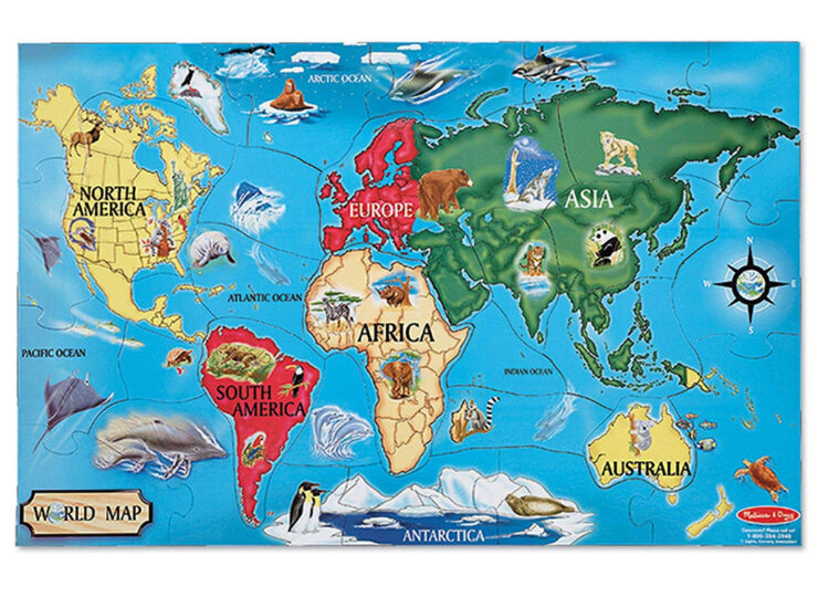 this is an image of a melissa and doug world map floor puzzle