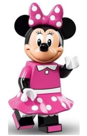 this is an image of kid's lego disney minifigure minnie mouse in pink and black colors