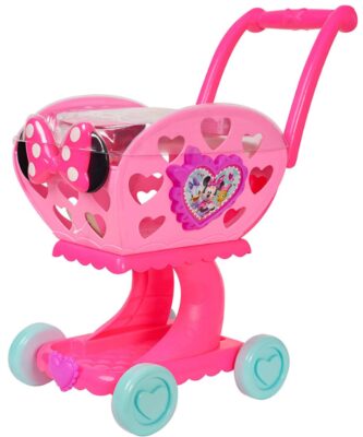 this is an image of kid's minnie's happy helpers shopping cart in pink color