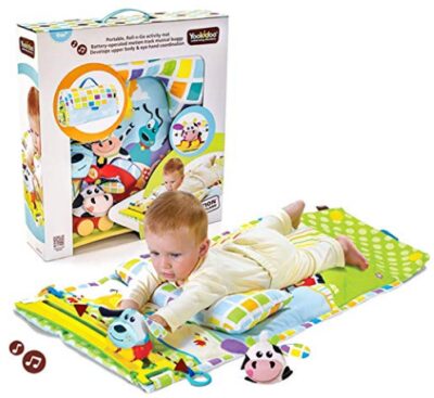 This is an image of baby musical playmat with pillow and teething toys