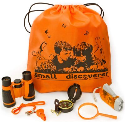 this is an image of kid's binoculars outdoor exploration set in orange color
