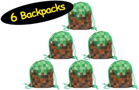 This is an image of minecraft backpack 6 pack with mining craft design in green and brown colors